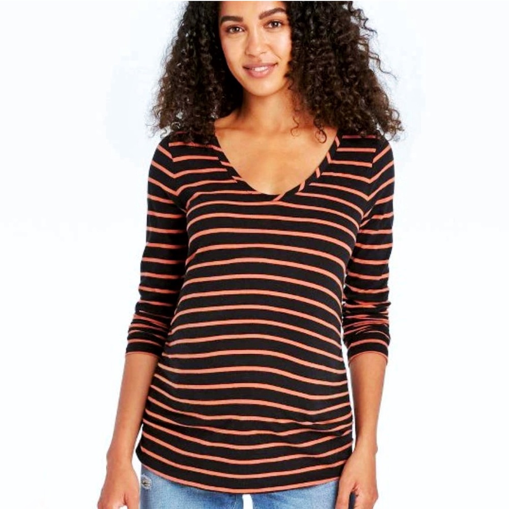 ISABEL Maternity by Ingrid & Isabel Striped Longsleeve Ruched Crewneck Tunic Top